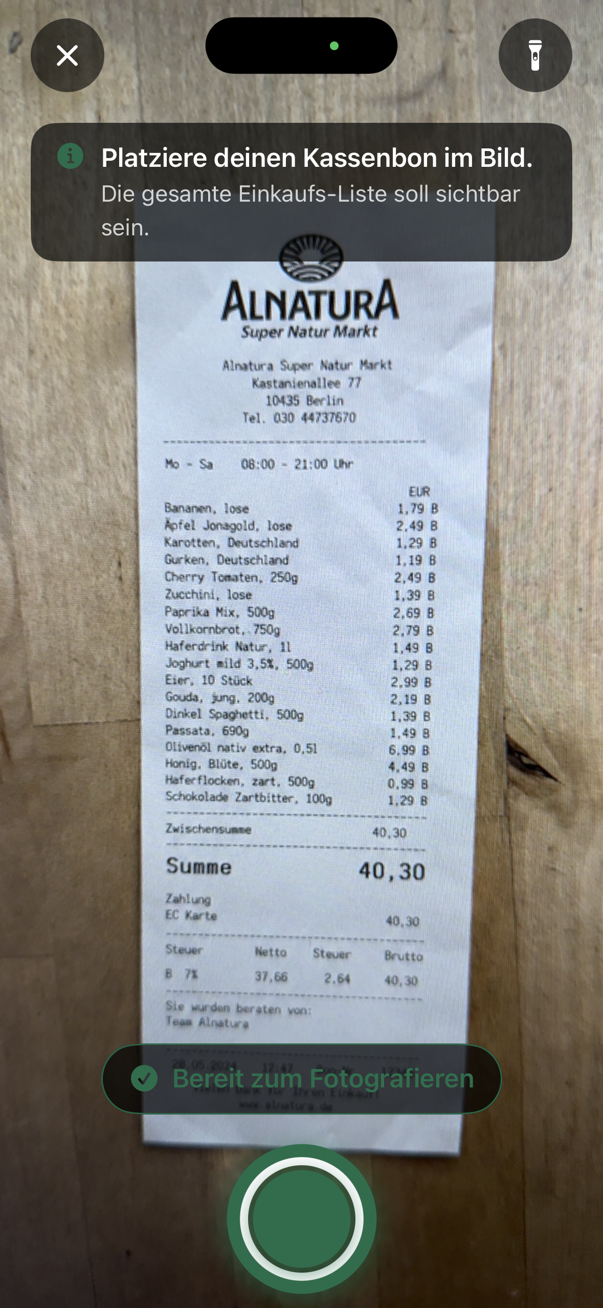 Liste der gemeinsam erfassten Einkäufe